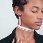 Shockwave Earrings and Ribbon+Stripe Choker handcrafted in White Verdasil™, Verdalux™ collection — Designs That Elevate. Performance jewelry by KADEN & KAI®.