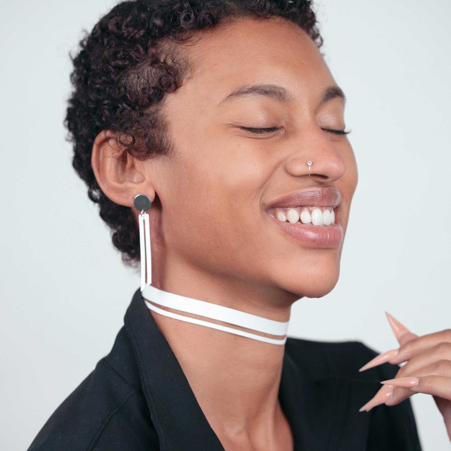 Shockwave Earrings and Ribbon+Stripe Choker handcrafted in White Verdasil® | Verdalure - Designs That Elevate | Sustainable Fashion Jewelry |  KADEN & KAI®