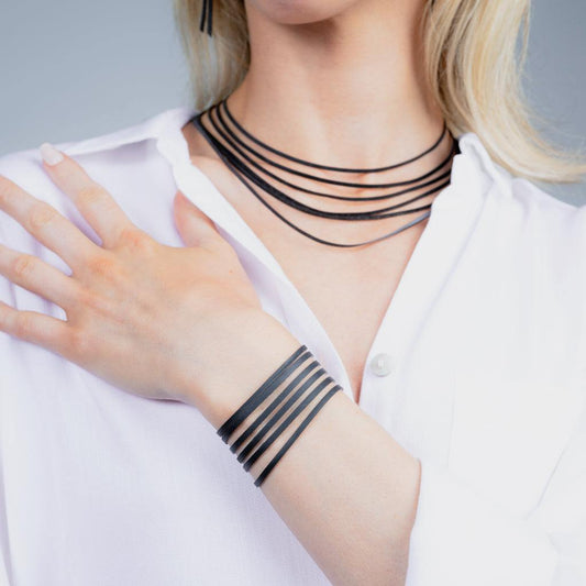 Shockwave Necklace and Bracelet handcrafted in Black Verdasil™, Verdalux™ collection — Designs That Elevate. Performance jewelry by KADEN & KAI®.