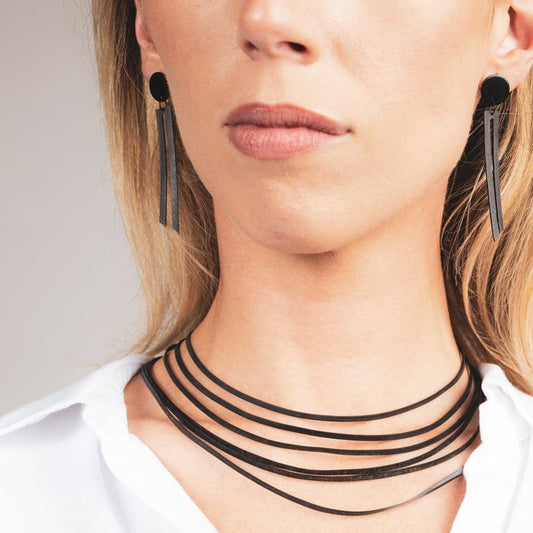 Shockwave Necklace and Earrings handcrafted in Black Verdasil™, Verdalux™ collection — Designs That Elevate. Performance jewelry by KADEN & KAI®.