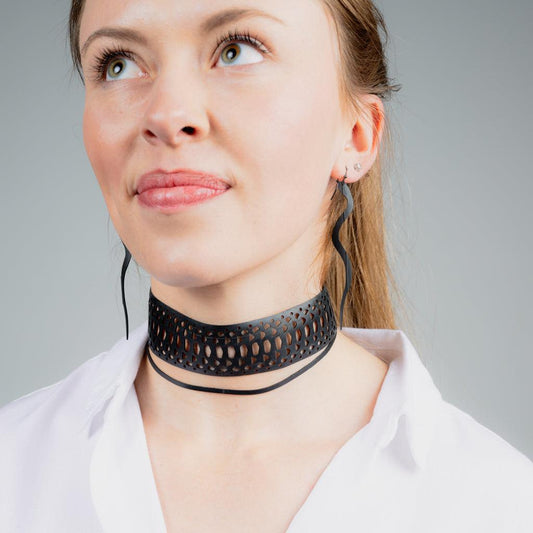 Snakeskin Choker and Snake Charm Earrings handcrafted in Black Verdasil™, Verdalux™ collection — Designs That Elevate. Performance jewelry by KADEN & KAI®.