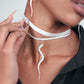 Snake Charm Ribbon Choker and Earrings handcrafted in White Verdasil™, Verdalux™ collection — Designs That Elevate. Performance jewelry by KADEN & KAI®.