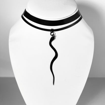 Snake Charm Ribbon Choker handcrafted in Black Verdasil® | Verdalure - Designs That Elevate | Sustainable Fashion Jewelry |  KADEN & KAI®