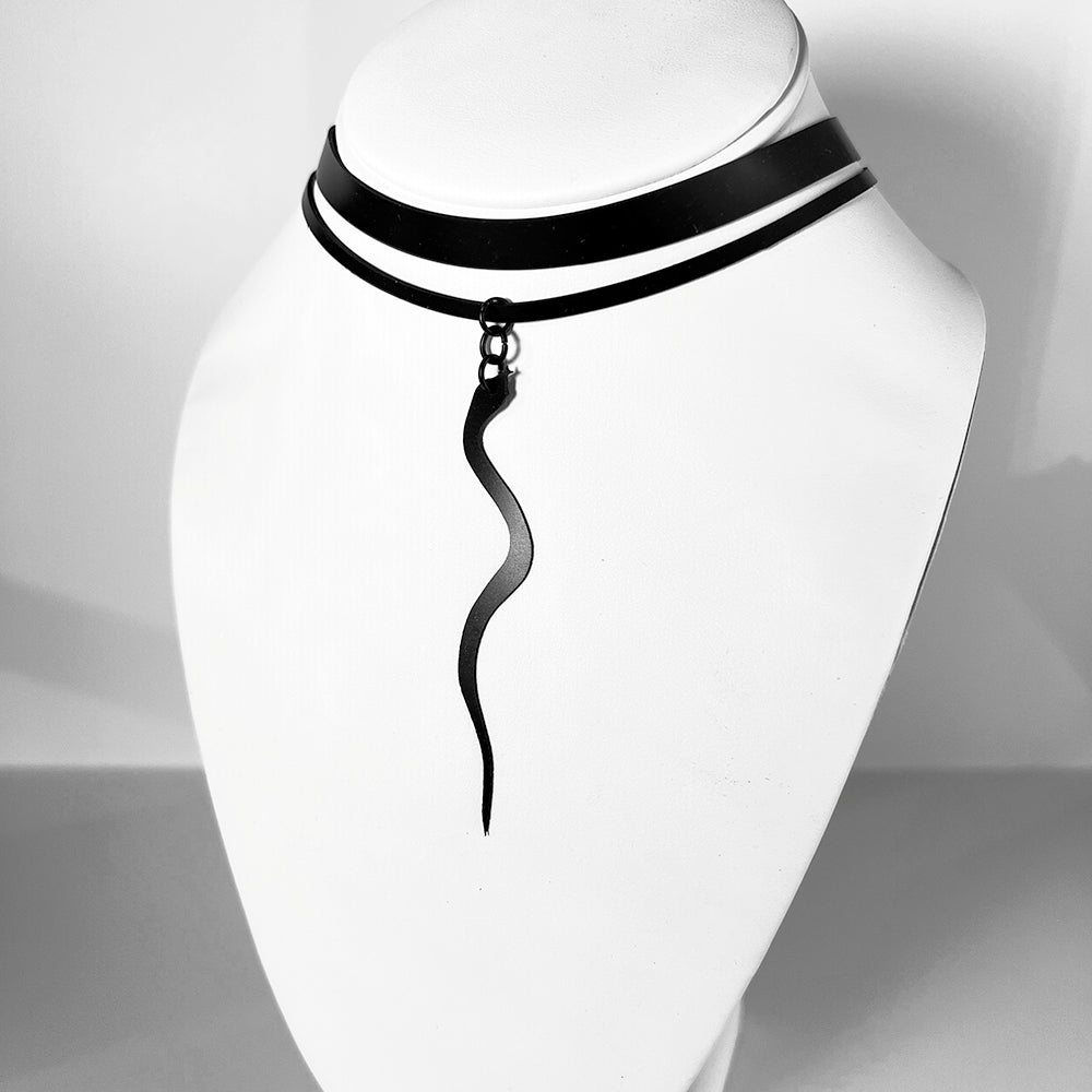 Snake Charm Ribbon Choker handcrafted in Black Verdasil® | Verdalure - Designs That Elevate | Sustainable Fashion Jewelry |  KADEN & KAI®