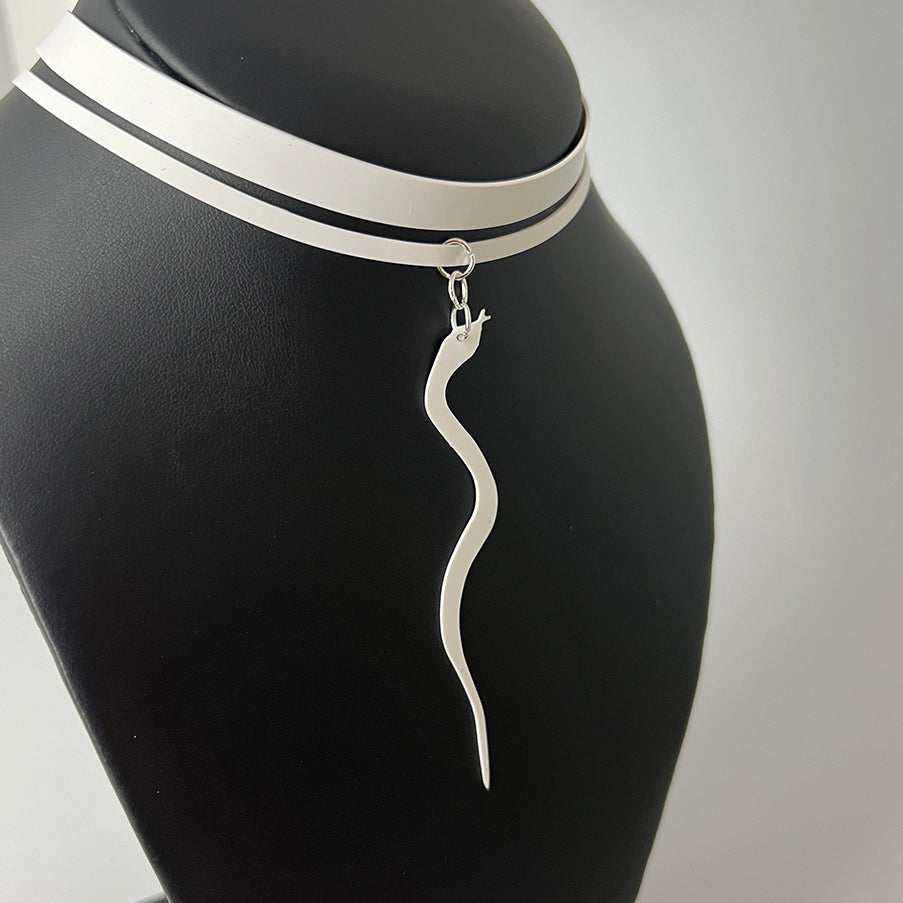Snake Charm Ribbon Choker handcrafted in White Verdasil™, Verdalux™ collection — Designs That Elevate. Performance jewelry by KADEN & KAI®.