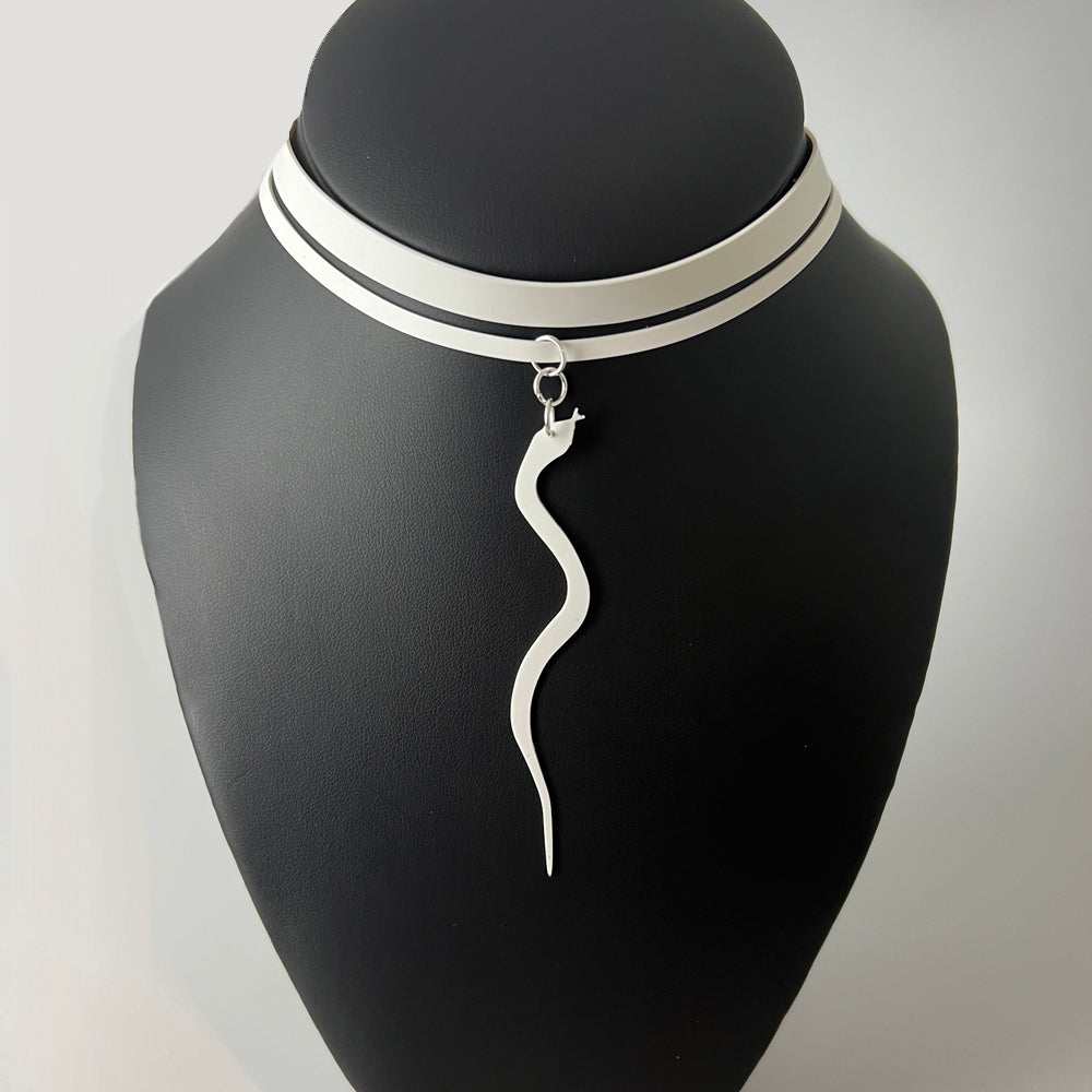 Snake Charm Ribbon Choker handcrafted in White Verdasil™, Verdalux™ collection — Designs That Elevate. Performance jewelry by KADEN & KAI®.