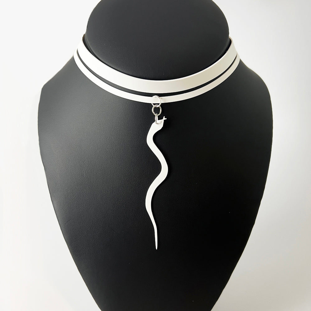 Snake Charm Ribbon Choker handcrafted in White Verdasil® | Verdalure - Designs That Elevate | Sustainable Fashion Jewelry |  KADEN & KAI®
