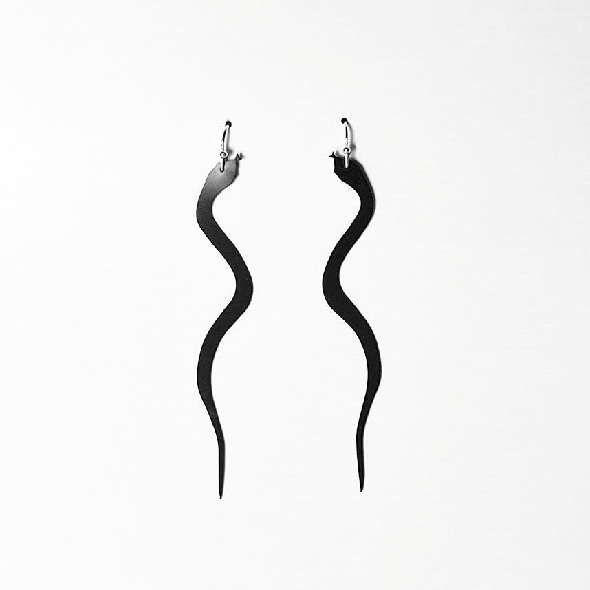 Snake Charm Earrings handcrafted in Black Verdasil® | Verdalure - Designs That Elevate | Sustainable Fashion Jewelry |  KADEN & KAI®