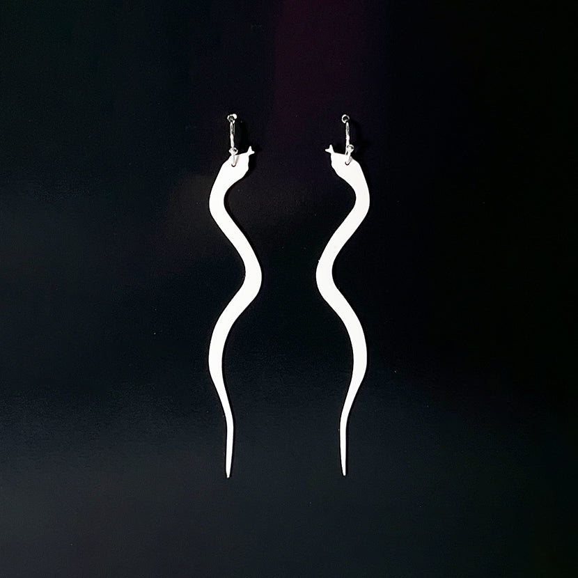 Snake Charm Earrings handcrafted in White Verdasil® | Verdalure - Designs That Elevate | Sustainable Fashion Jewelry |  KADEN & KAI®