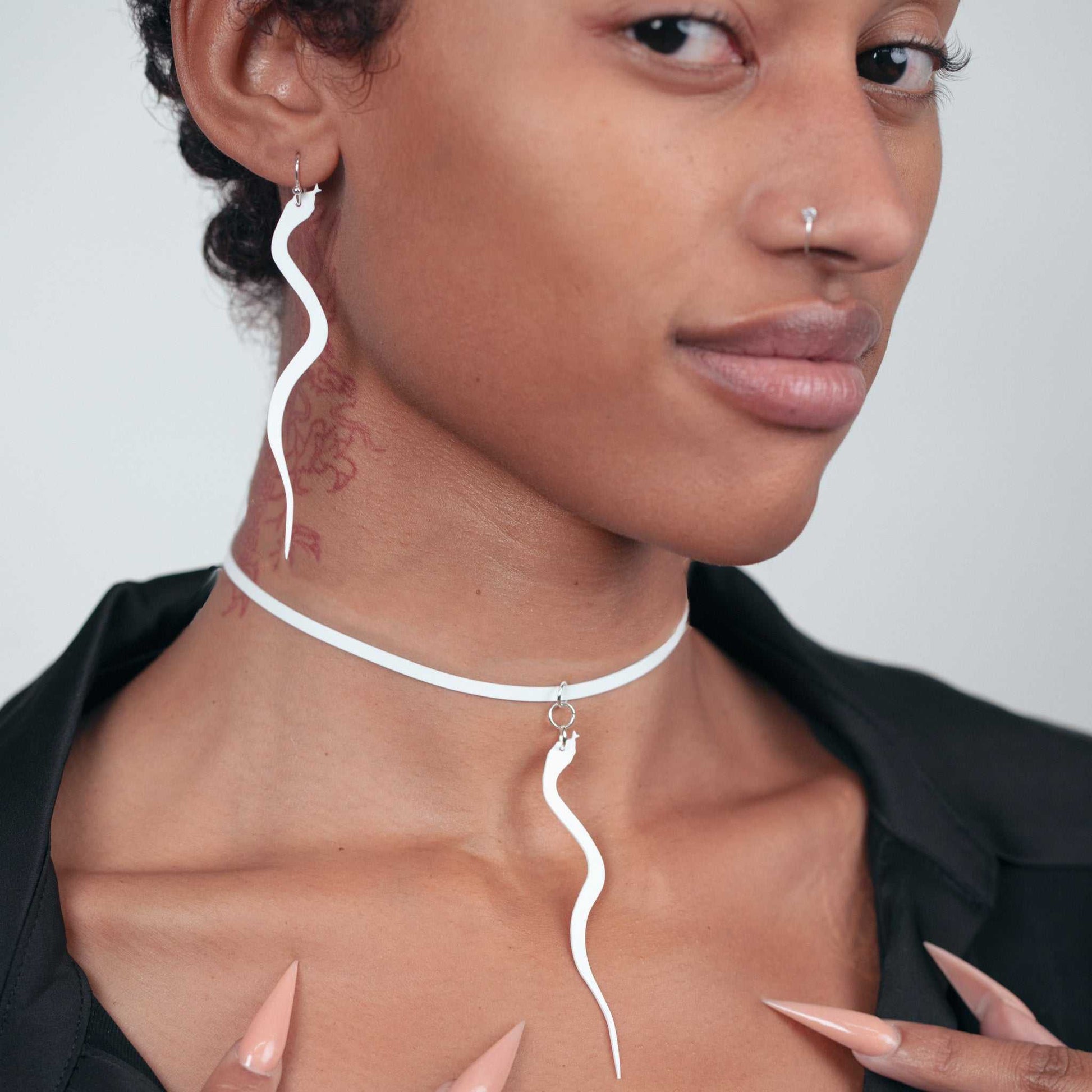 Snake Charm Necklace handcrafted in White Verdasil® | Verdalure - Designs That Elevate | Sustainable Fashion Jewelry |  KADEN & KAI®