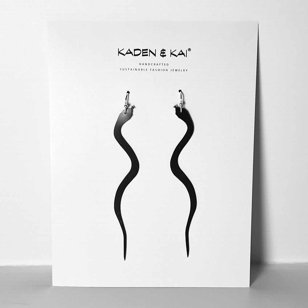 Snake Charm Earrings handcrafted in Black Verdasil® | Verdalure - Designs That Elevate | Sustainable Fashion Jewelry |  KADEN & KAI®