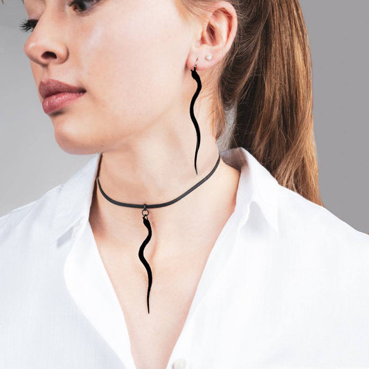 Snake Charm Necklace handcrafted in Black Verdasil® | Verdalure - Designs That Elevate | Sustainable Fashion Jewelry |  KADEN & KAI®