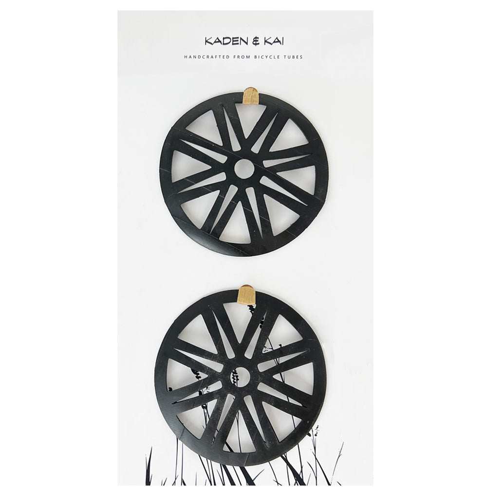 Coasters handcrafted from upcycled bicycle tubes.