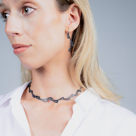 Sweet Ivy Choker Necklace and Earrings handcrafted in Black Verdasil™, Verdari™ collection — Designed For Motion. Performance jewelry by KADEN & KAI®.