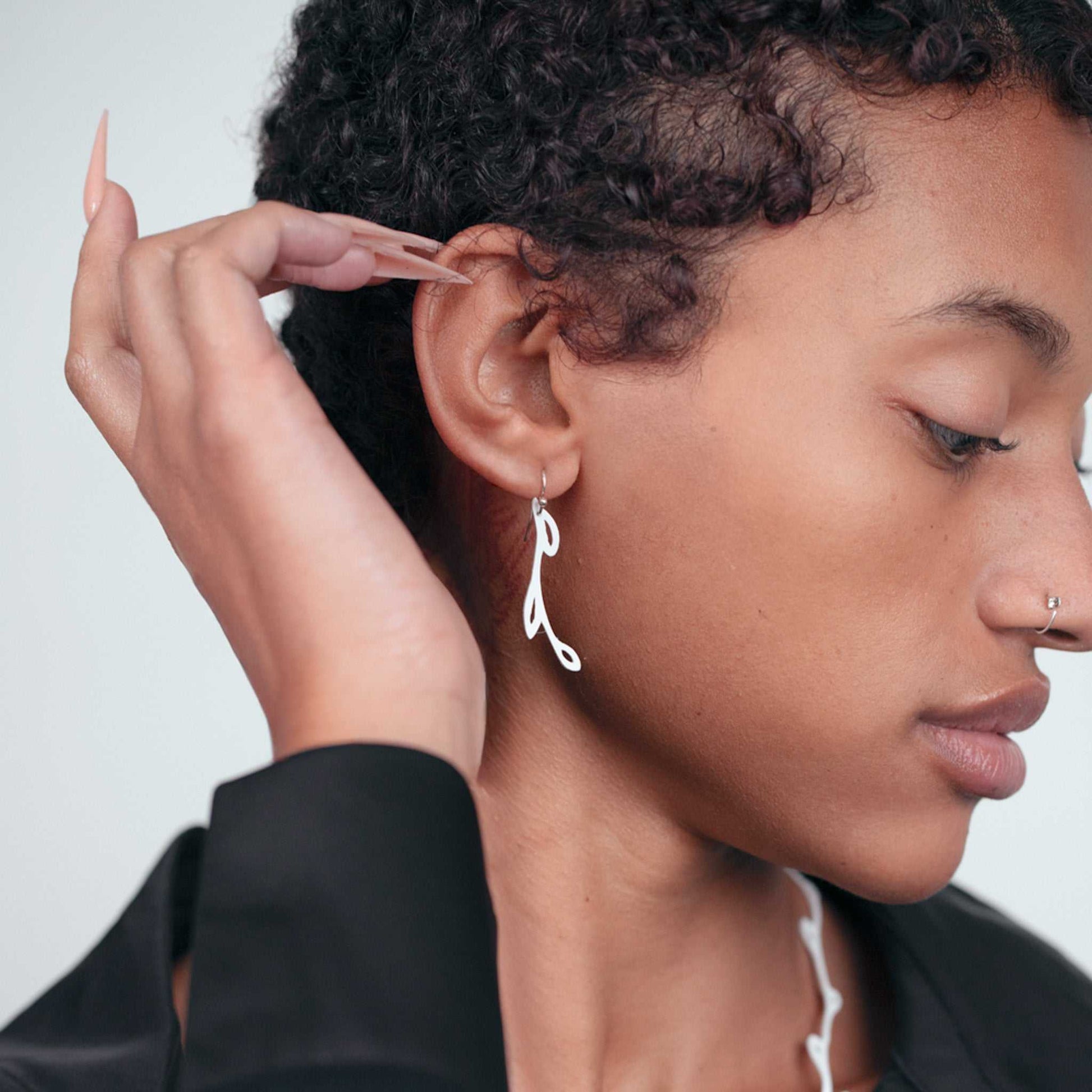 Sweet Ivy Earrings handcrafted in White Verdasil™, Verdari™ collection — Designed For Motion. Performance jewelry by KADEN & KAI®.