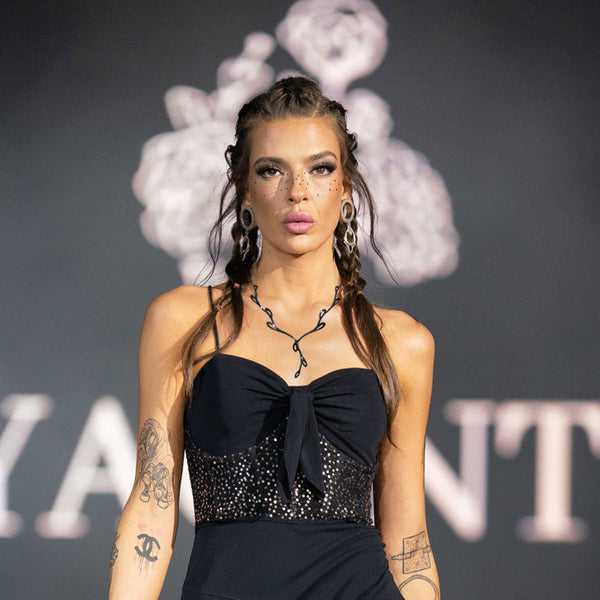 Sweet Ivy V Lariat Necklace handcrafted in Black Verdasil™, Verdalux™ collection — Designs That Elevate. Performance jewelry by KADEN & KAI®.