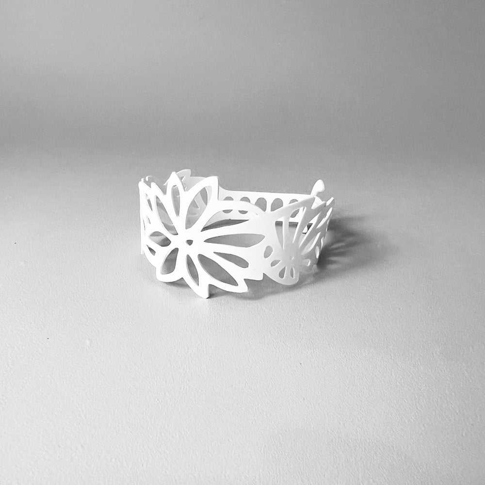 Tropical Flower Bracelet handcrafted in White Verdasil™, Verdalux™ collection — Designs That Elevate. Performance jewelry by KADEN & KAI®.