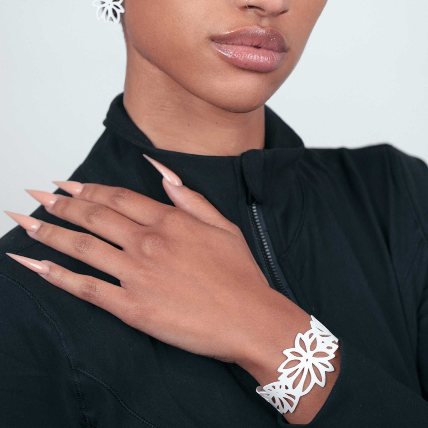 Tropical Flower Bracelet handcrafted in White Verdasil™, Verdalux™ collection — Designs That Elevate. Performance jewelry by KADEN & KAI®.