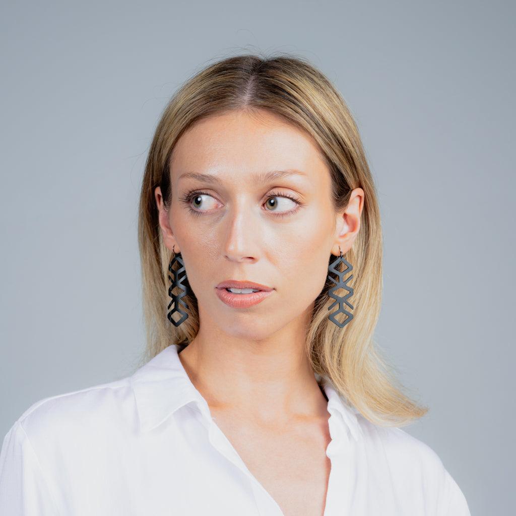 Tropical Vine Earrings handcrafted in Black Verdasil™, Verdari™ collection — Designed For Motion. Performance jewelry by KADEN & KAI®.