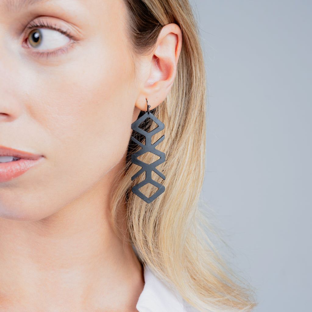 Tropical Vine Earrings handcrafted in Black Verdasil™, Verdari™ collection — Designed For Motion. Performance jewelry by KADEN & KAI®.