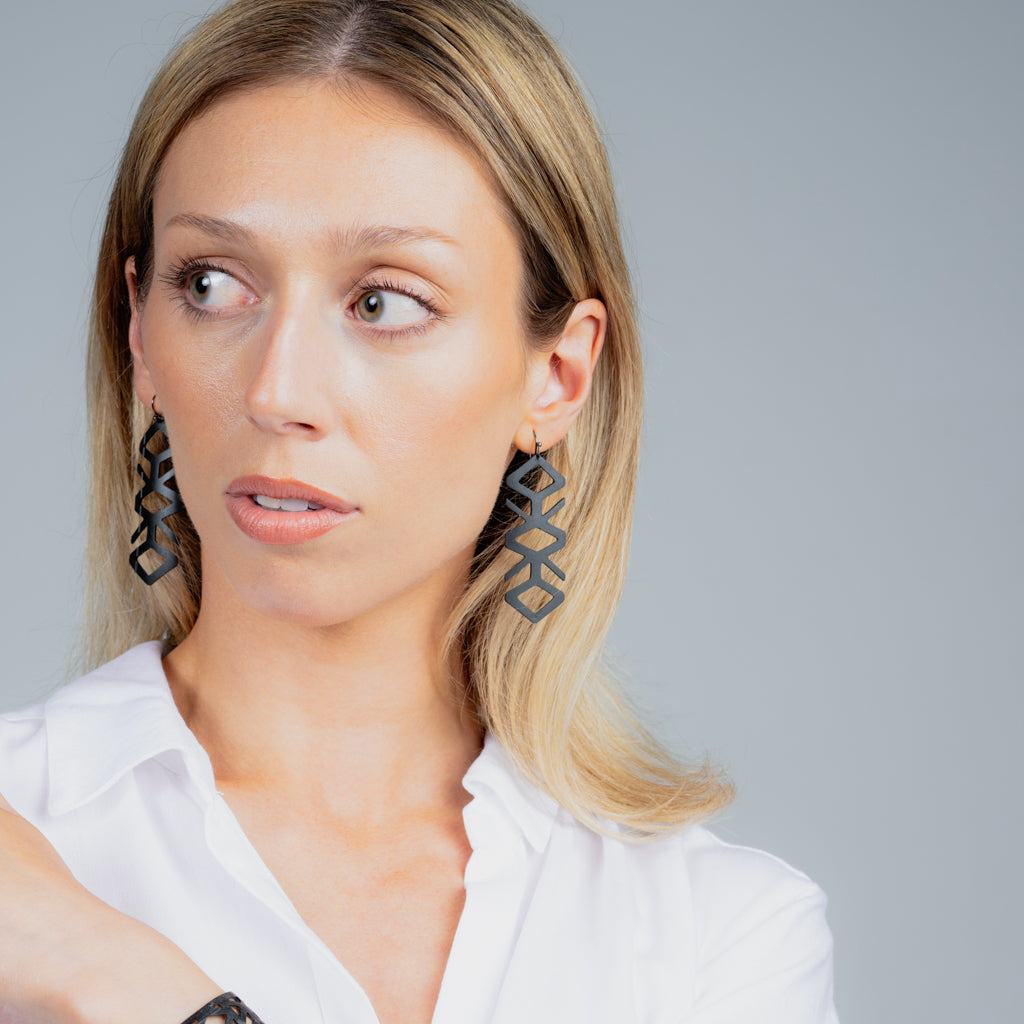 Tropical Vine Earrings handcrafted in Black Verdasil™, Verdari™ collection — Designed For Motion. Performance jewelry by KADEN & KAI®.