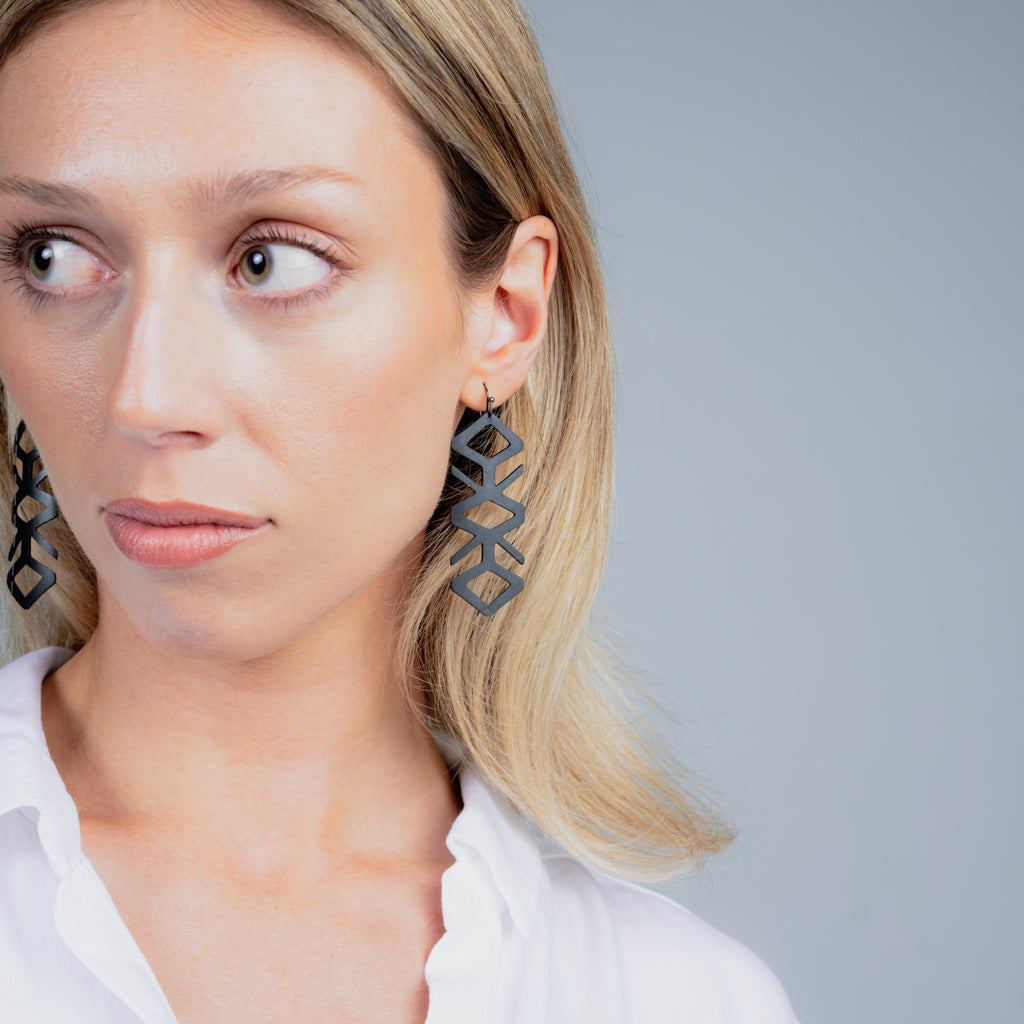 Tropical Vine Earrings handcrafted in Black Verdasil™, Verdari™ collection — Designed For Motion. Performance jewelry by KADEN & KAI®.