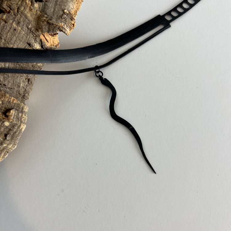 Snake Charm Ribbon Choker Necklace Made from Bicycle Tubes