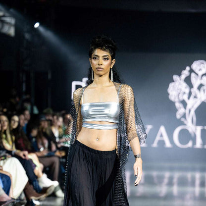 Model on Fashion Show Runway Wearing Tropical Black Flower Bracelet | Floral Jewelry | Sustainable Fashion | Kaden & Kai