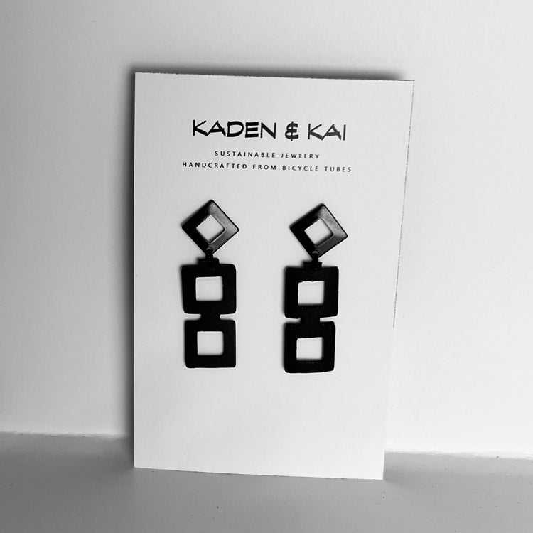 Diamond+Chain Bicycle Tube Earrings on Display Card | Sustainable Fashion Earrings | Kaden & Kai