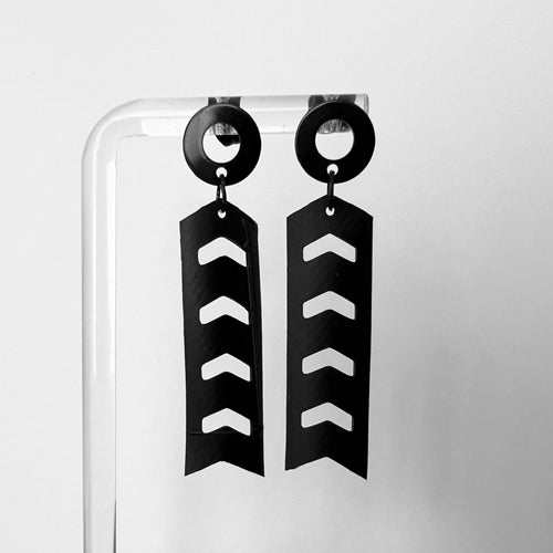 Chevron Bicycle Tubes Earrings on Stand | Sustainable Fashion Jewelry | Kaden & Kai