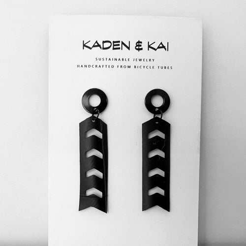 Chevron Bicycle Tubes Earrings on Display Card | Sustainable Fashion Jewelry | Kaden & Kai