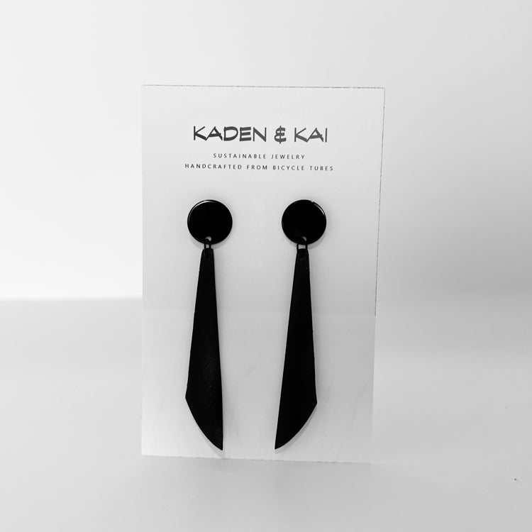 Obtuse Bicycle Tube Earrings on Display Card | Sustainable Fashion Earrings | Kaden & Kai