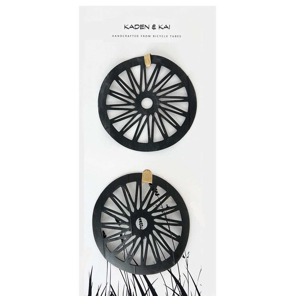 Coasters handcrafted from upcycled bicycle tubes.