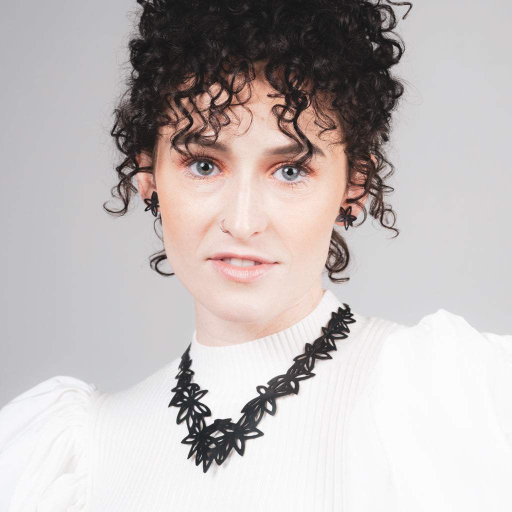 Wildflower Button Earrings and Necklace handcrafted in Black Verdasil® | Verdacious - Bold By Design | Sustainable Fashion Jewelry |  KADEN & KAI®