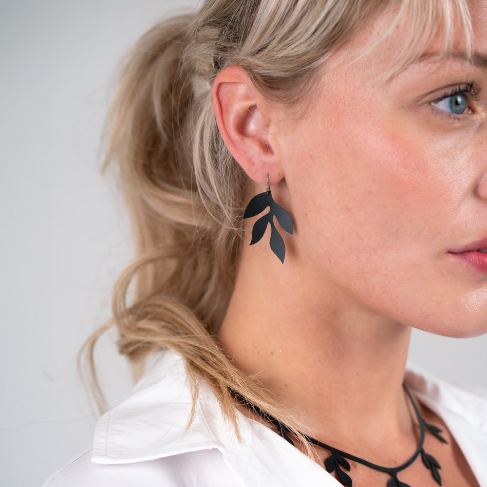 Wisteria Leaf Earrings handcrafted in Black Verdasil® | Verdari Performance Jewelry |  KADEN & KAI®