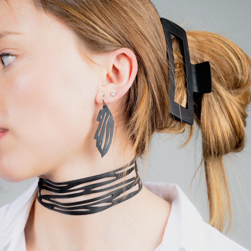 Zebra Choker and Earrings handcrafted in Black Verdasil™, Verdacious™ collection — Bold By Design. Performance jewelry by KADEN & KAI®.