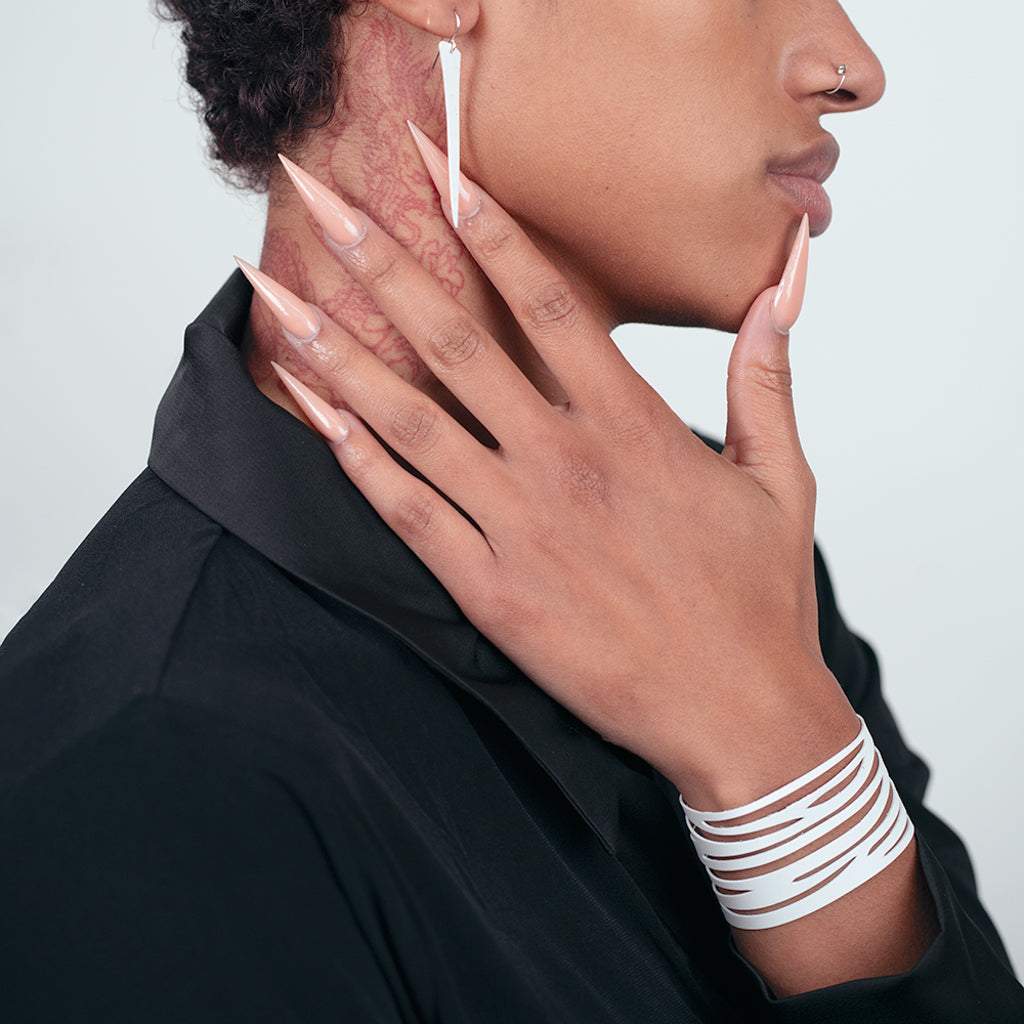 Zebra Wrap Bracelet and Saber Tooth Earrings handcrafted in White Verdasil® | Verdacious - Bold By Design | Sustainable Fashion Jewelry |  KADEN & KAI®