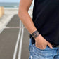 Zebra Wrap Bicycle Tube Bracelet on woman at beach | Sustainable Fashion Jewelry | Kaden & Kai