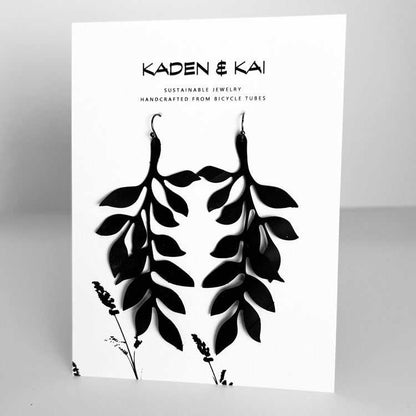 Cascading Vine Bicycle Tube Earrings with Black French Hook | Sustainable Fashion Earrings | Kaden & Kai